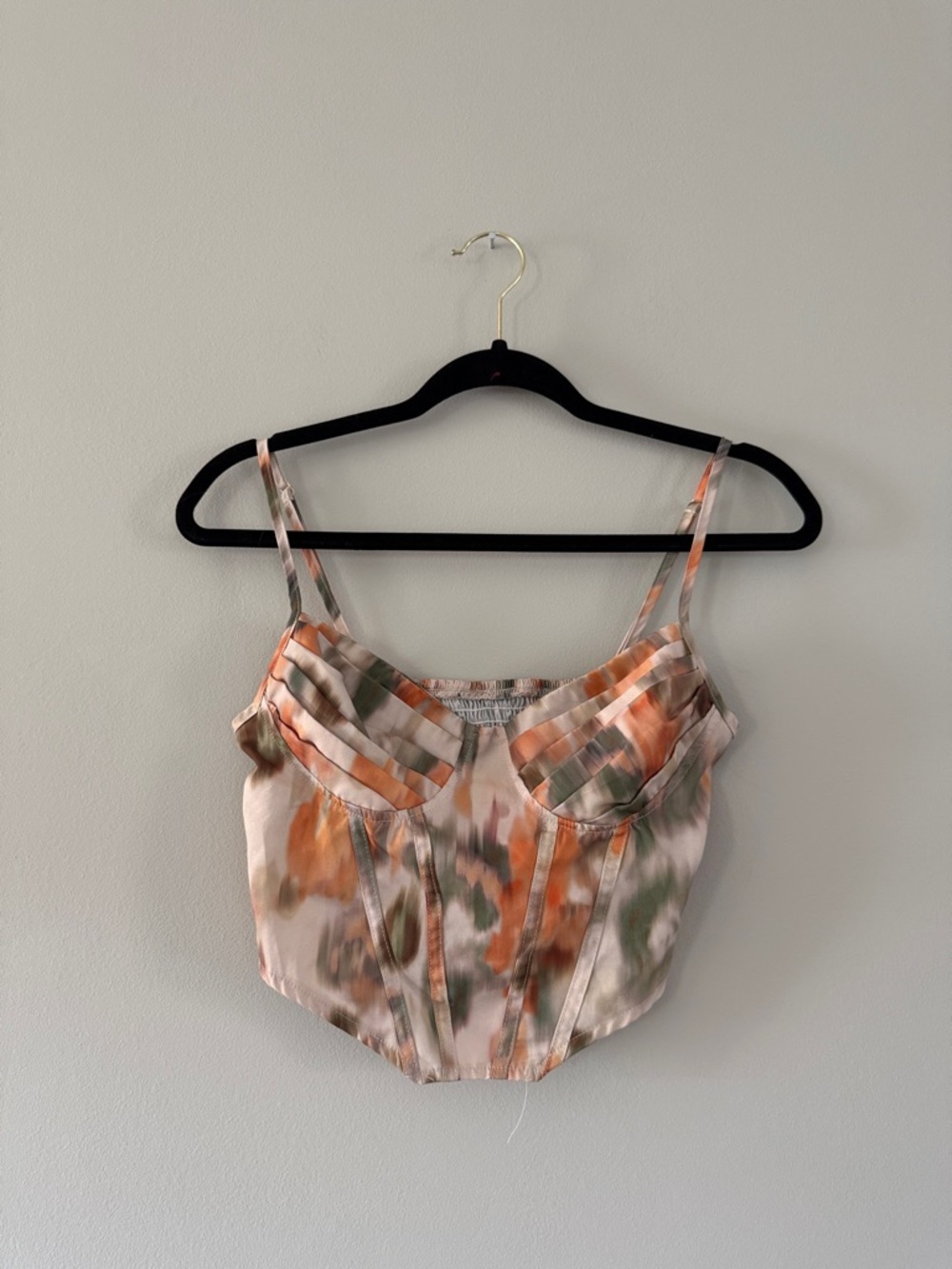 Women's Sleeveless Watercolor Bustier Top - Peach Green
